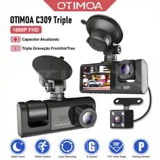 Câmera Dashcam Veiculare 3 Lentes HD 1080p DVR Gravação Para Uber Monitoramento Estacionamento Visão Noturna Envio Local