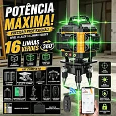 Nível Laser 4D 16 Linhas APP Profissional Verde Com Kit Completo 2 Baterias Recarregável + Maleta Envio Local