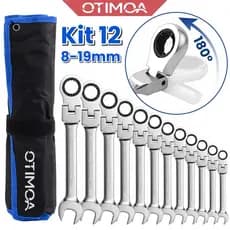 OTIMOA Jogo 12 Chaves Combinadas Catraca Articulada 180° Aço Cromo Vanádio Ferramenta Profissional Reparo Automotivo
