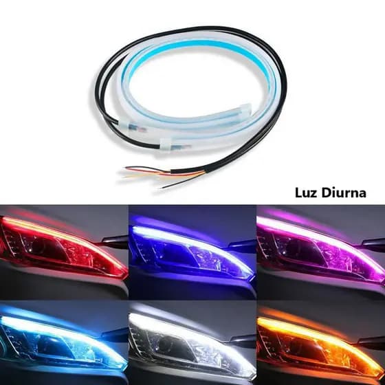 Par de Fita LED DRL Automotiva 60cm 12V Farol Seta Sequencial Start Preenchimento Iluminação Carro