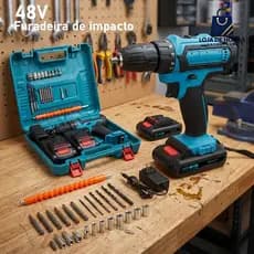 Furadeira De Chave De Fenda 48V 2 Baterias Com Maleta De Transporte E Conjunto Completo De Acessórios