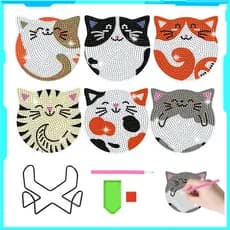 Conjunto de 6 peças de porta-copos para pintura de diamante, porta-copos divertido para arte em diamante de gato com Kit