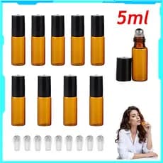 Pacote de 10-40 unidades, garrafa Roll-On de 5ml, garrafa de rolo de Perfume de vidro âmbar, recipiente de óleo essencia