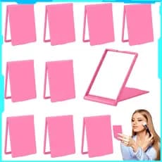 Espelho de maquiagem dobrável de mesa portátil Mini espelho de bolso quadrado rosa 10 peças