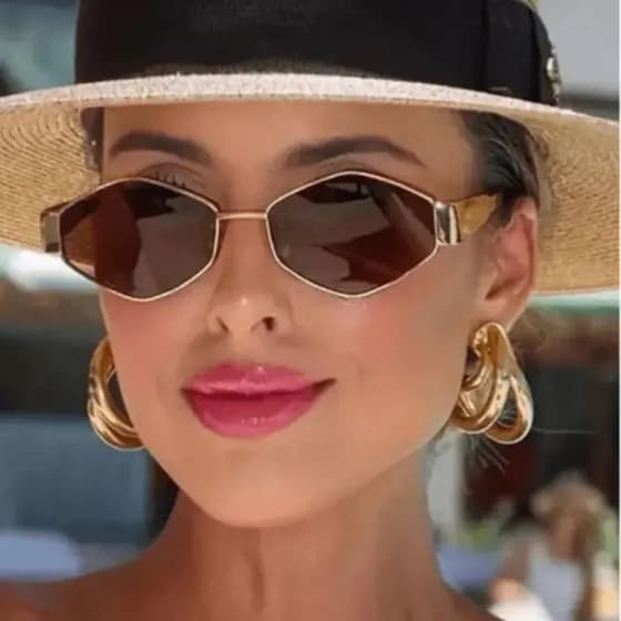 Oculos De Sol Feminino Poligonal Armacao De Metal Retro Oculos De Sol Luxo Para Praia E Festa