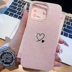 Coração Capa Capinha Para IPhone 13 11 12 14 15 16 17 XR Normal Pro Max Luxo Glitter Luxuoso E À Prova De Choque Caso De