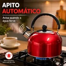 Chaleira Inox Com Apito 2,5L SORTIDA Nas Cores Azul e Vermelha Com Alça Forte Fogão Café Chimarrão