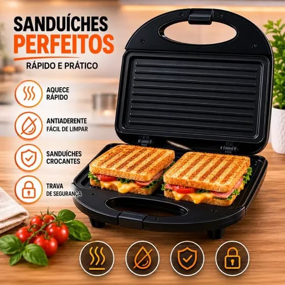 Sanduicheira Elétrica 220V ou 127V Grill Misto Quente Lanche Torradeira Resistente