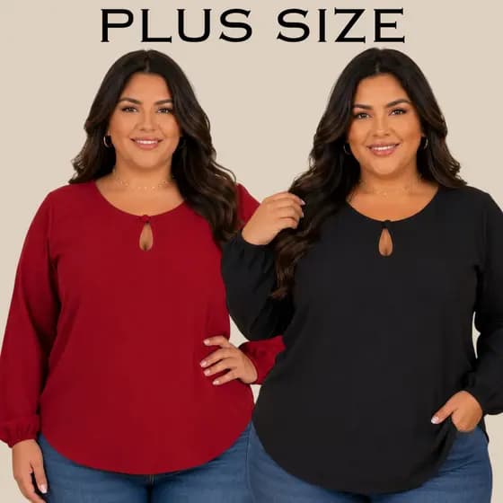 Blusa Feminina Plus Size Manga Longa Soltinha para Dias Frios GG G1 G2 G3