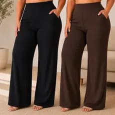 Calça Feminina Plus Siz crepe de malha zero transparencia wide leg soltinha 44 ao 54