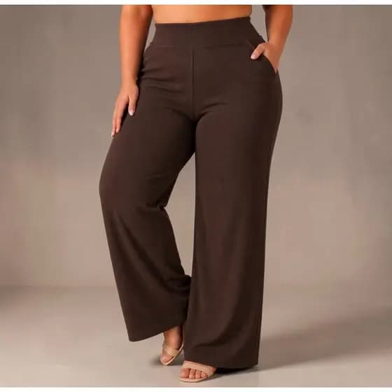 Calça Pantalona Plus Size Crepe de Malha para Trabalho e Passeio 44 ao 54
