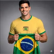 Camiseta Masculina BRASIL + BRINDE = BANDEIRA DO BRASIL Lançamento PERSONALIZADA COM SEU NOME Em 100% Algodão BRASILEIRA