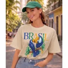 Camiseta Feminina BRASIL Estampas TUCANO BRASIL 2026 Estampas Femininas 2026 Algodão Premium varias cores