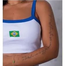 Blusa Cropped Brasil Feminina Alcinha Canelada Ribana Justa Estilo Blogueira Moda Verão