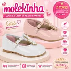 Sapatilha Infantil Molekinha Menina Verniz com Corações Calce Fácil Confortável Antiderrapante Original