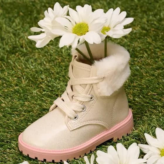 Bota Infantil Molekinha Cano Curto com Pelo Menina Coturno Infantil Confortável Solado Tratorado Rosa Moda Inverno
