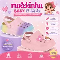 Babuche Molekinha Baby Original Infantil Menina Calce Fácil Confortável Leve Antiderrapante Casual Moda Bebê 17 ao 24