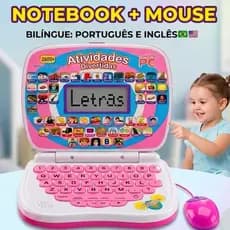 Notebook Laptop + Mouse Infantil Educativo Bilíngue Música Aprender Brincando Brinquedo Educacional