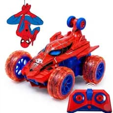 Carrinho Controle Remoto Homem Aranha Stunt 360° RC Com Luz LED Recarregável Giro Radical Anti Impacto Infantil