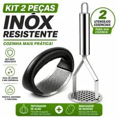 Kit Utensílios para Cozinha Inox Premium: Espremedor de Alho + Amassador de Batatas e Legumes Reforçado Profissional