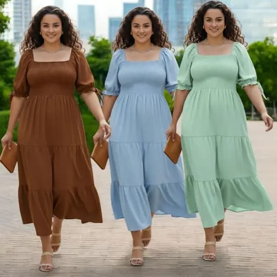 Vestido Longo Plus Feminino Simi Longo  Sie  Elastes Evangélica Dia A Dia Veste G1 G2 G3 G4 G5 Feminino Tecido Viscose