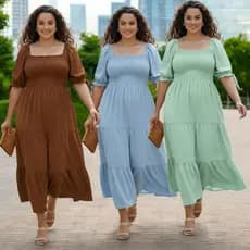 Vestido Longo Plus Feminino Simi Longo  Sie  Elastes Evangélica Dia A Dia Veste G1 G2 G3 G4 G5 Feminino Tecido Viscose