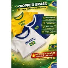 Cropped Camiseta Brasil Feminino Premium Bordado | Tecido Canelado Não Transparente | Ajuste Perfeito