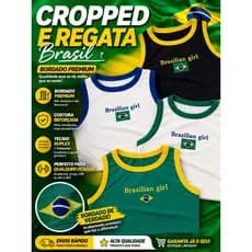 Cropped Feminino Brasil Bordado Premium 🇧🇷 Suplex Poliamida Alta Qualidade | Top Regata Ajustado Academia Moda Verão