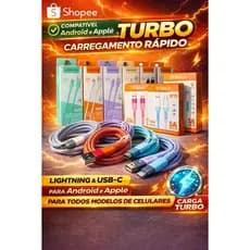 Cabo V8/Lightning iphone/Tipo C Android e Apple new geração/USB Turbo 5A/Dados e Carregamento 1M ORI