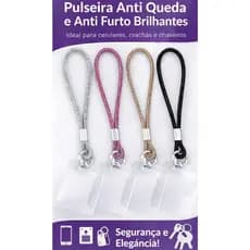 Pulseira Anti Queda e Anti Furto Brilhante Alça de Segurança para Celular, Chaves e Crachá – Resistente e Elegante