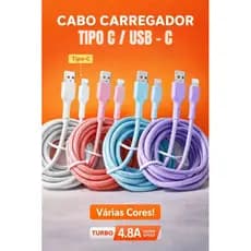 Cabo USB Tipo C 5A Carga Rápida 1 Metro Reforçado Para Celular