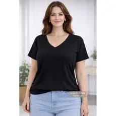 Blusa Feminina Básica Gola V Viscolycra Manga Curta Lisa Confortável P ao GG