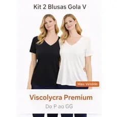 Kit 2 Blusas Gola V Femininas em Viscolycra Premium, Tamanhos P ao GG – Mais Vendido