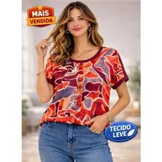 Blusa feminina estampada viscolycra botões manga curta confortável leve moda verão elegante