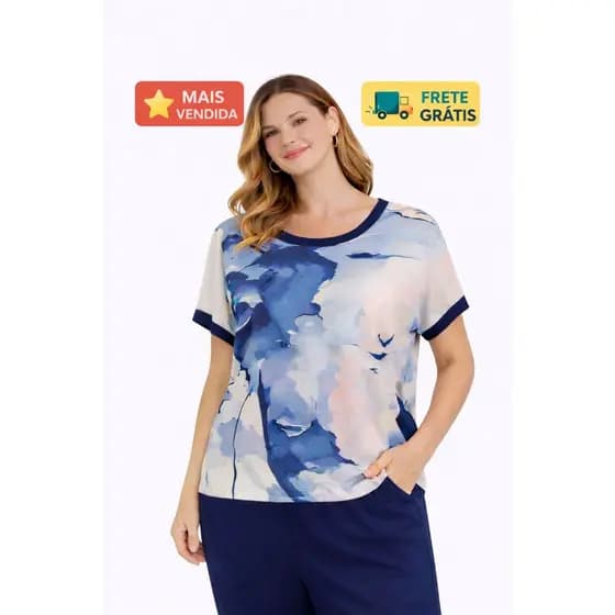 Blusa feminina estampada elegante manga curta tecido leve confortável moda casual chic premium