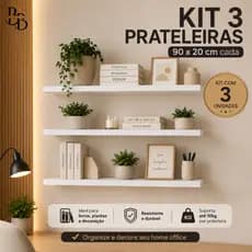 3 PRATELEIRAS MDF 60x20 70x20 80x20 90x20 parede bran organizadora cozinha quarto sala escritório madeira livros estante