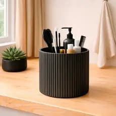 Organizador de Pia Luxo Decorativo Canelado Porta Itens de Banheiro para Maquiagem, Escovas, Pentes,  Cosméticos e Skinc