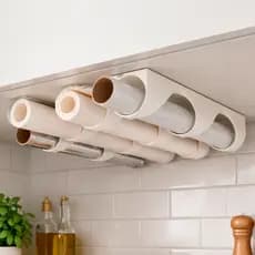 Suporte Organizador Papel Filme Alumínio Manteiga Cozinha Para Rolos Fixação Dupla Face ou Parafuso Design Mordeno