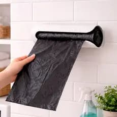 Suporte para Saco de Lixo Parede Dispenser Sacos Organizador Moderno Cozinha Lavanderia Casa Compacto Preto e Branco