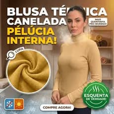 Camiseta Térmica Gola Alta Canelada Quente Inverno Peluciada Blusa Para Frio Forrada Feminina