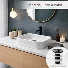 Cuba Pia Para Banheiro Sobrepor Branca  HidraHouse Itália 36x27x9,5 cm + Válvula Simples Preta | Mármore Sintético