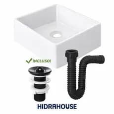 Cuba Pia de Apoio Quadrada  + Válvula + Sifão Kit Completo HidraHouse  Londres Luxo Banheiro