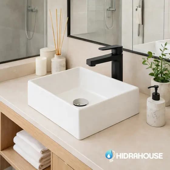 Cuba Pia de Apoio Banheiro Londres 30x26x10 em Mármore Sintético Branco HidraHouse  Com Valvula Simples
