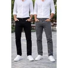 Kit 2 Calças Sarja 38 ao 56 Masculina Plus Size Esporte Fino Bolso Faca Algodão e Elastano