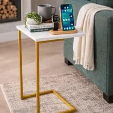 Mesa Lateral Notebook Pés Ferro Elegante Apoio Sala Quarto Cozinha Sofá Moderna Decoração