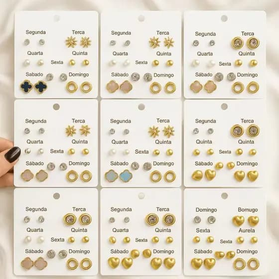 Kit Brincos Semaninha 7 pares Banhado a Ouro 18K - D France Semijóias