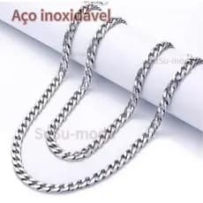Corrente Masculina fininha Grumet 60 Aço Inox Prata polida brilhante não escurece não enferruja