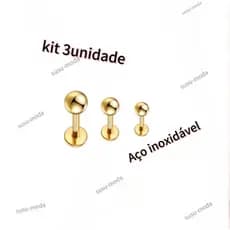 KIT 3 Piercing labret RETO zircônia aço inoxidável strass pedrinha tragus