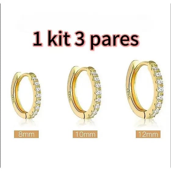 Conjunto 6 brincos de argola dourados de zircônio joias finas elegantes hipoalergênicas para menina