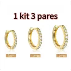 Conjunto 6 brincos de argola dourados de zircônio joias finas elegantes hipoalergênicas para menina